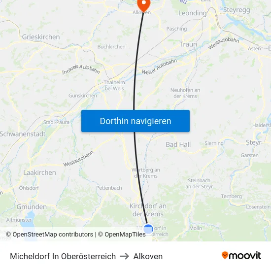 Micheldorf In Oberösterreich to Alkoven map