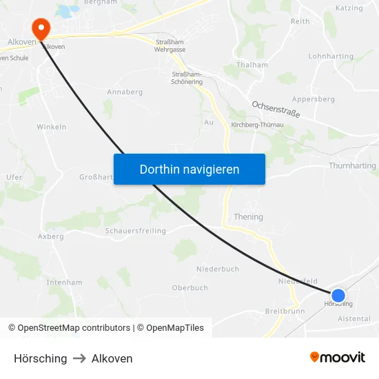 Hörsching to Alkoven map