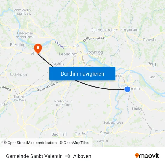 Gemeinde Sankt Valentin to Alkoven map