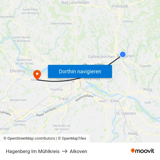 Hagenberg Im Mühlkreis to Alkoven map