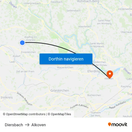 Diersbach to Alkoven map