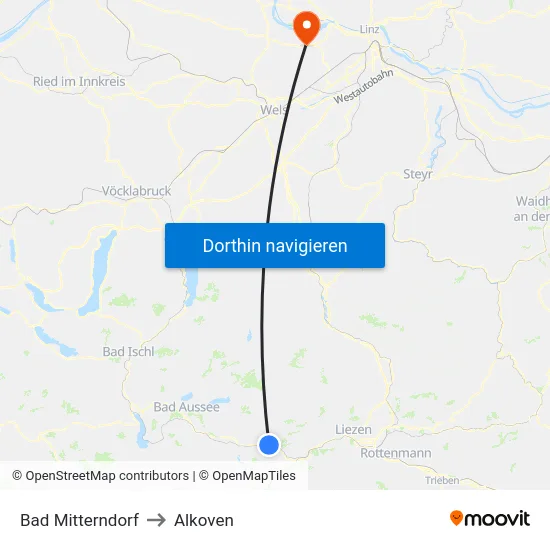 Bad Mitterndorf to Alkoven map