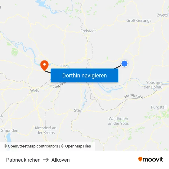 Pabneukirchen to Alkoven map