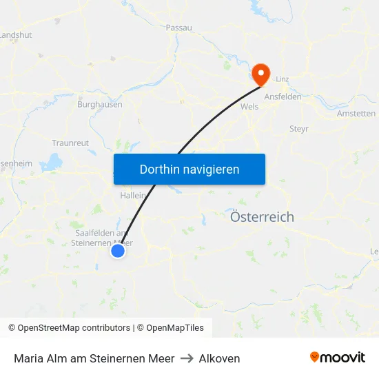 Maria Alm am Steinernen Meer to Alkoven map