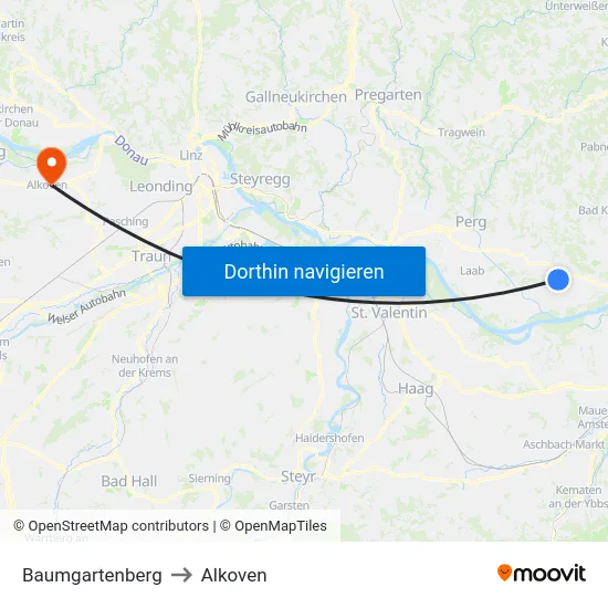 Baumgartenberg to Alkoven map