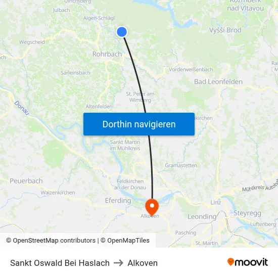 Sankt Oswald Bei Haslach to Alkoven map