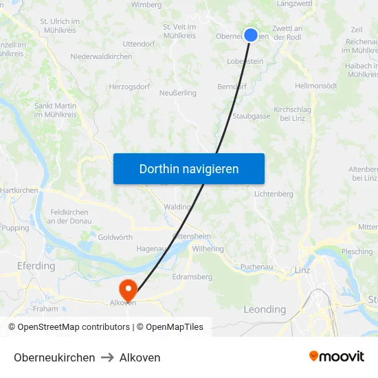Oberneukirchen to Alkoven map