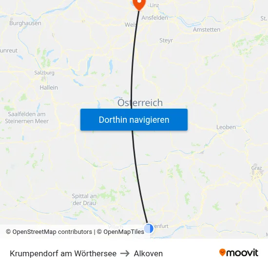 Krumpendorf am Wörthersee to Alkoven map