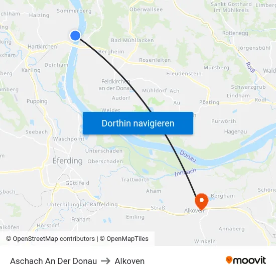Aschach An Der Donau to Alkoven map