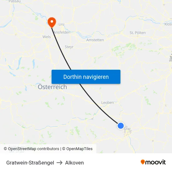 Gratwein-Straßengel to Alkoven map