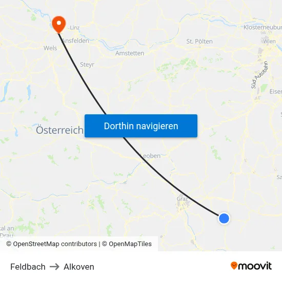 Feldbach to Alkoven map