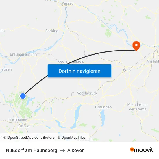 Nußdorf am Haunsberg to Alkoven map