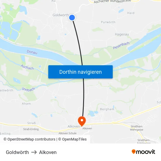 Goldwörth to Alkoven map