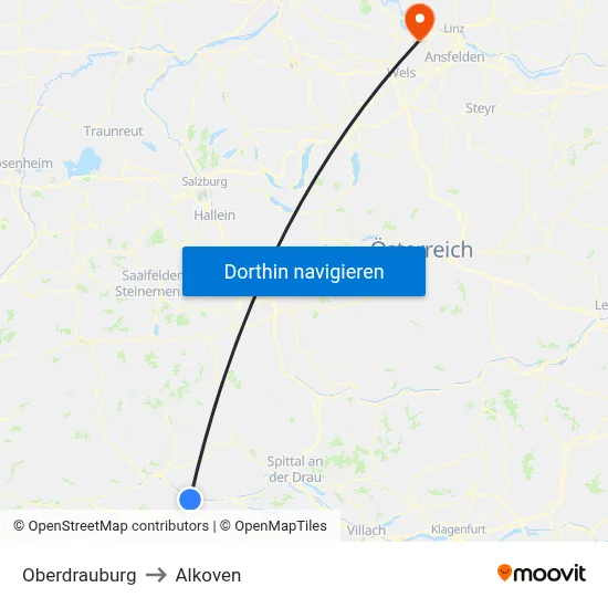 Oberdrauburg to Alkoven map