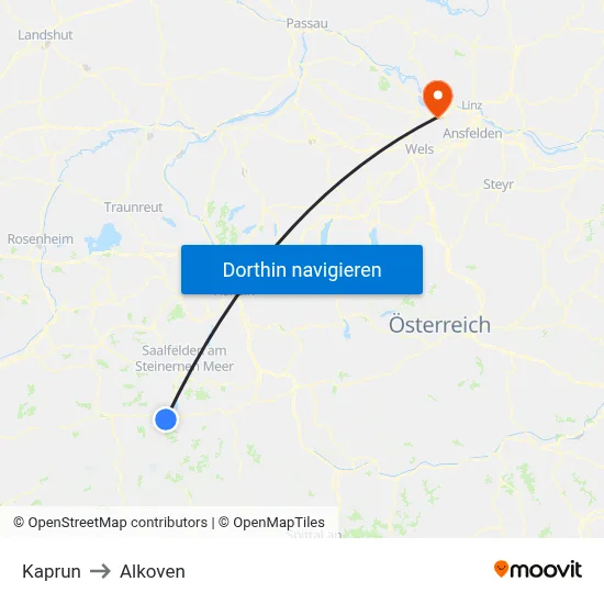 Kaprun to Alkoven map
