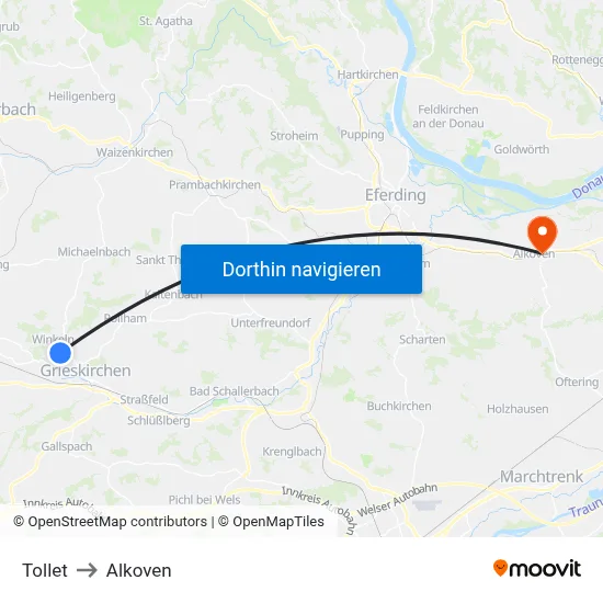 Tollet to Alkoven map