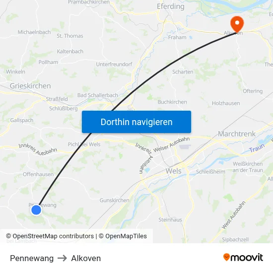 Pennewang to Alkoven map