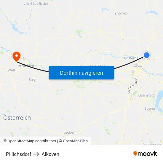 Pillichsdorf to Alkoven map