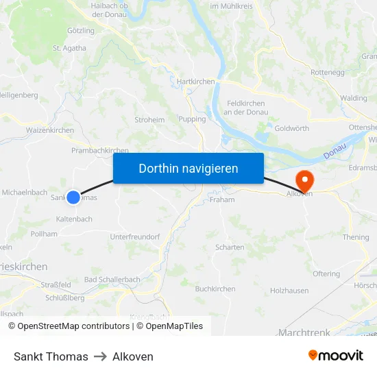 Sankt Thomas to Alkoven map