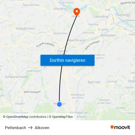Pettenbach to Alkoven map