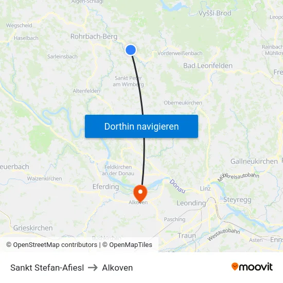 Sankt Stefan-Afiesl to Alkoven map