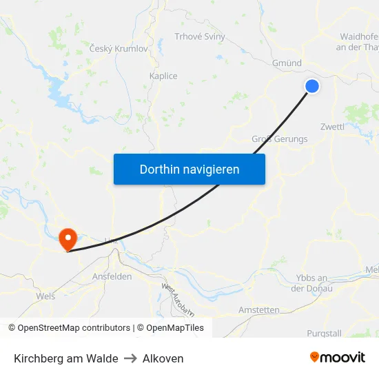 Kirchberg am Walde to Alkoven map