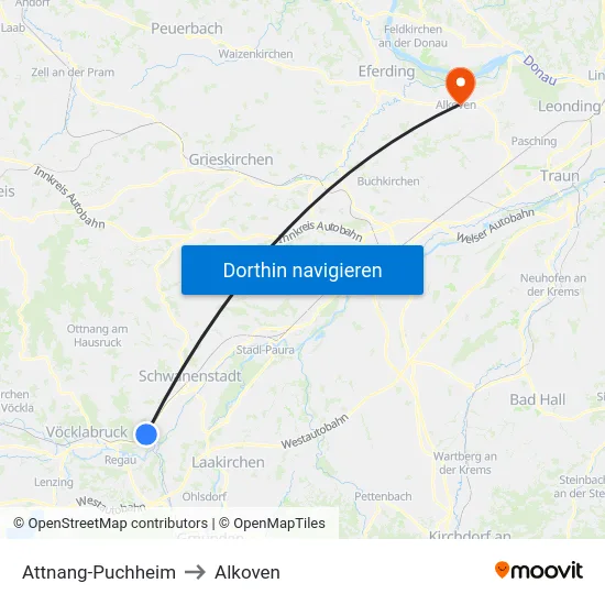 Attnang-Puchheim to Alkoven map
