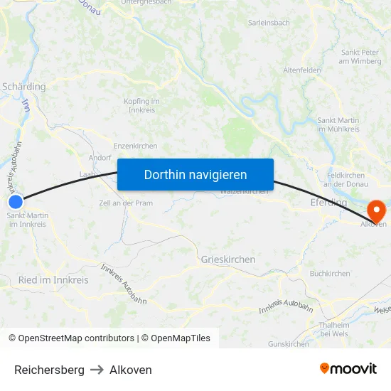 Reichersberg to Alkoven map