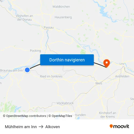 Mühlheim am Inn to Alkoven map