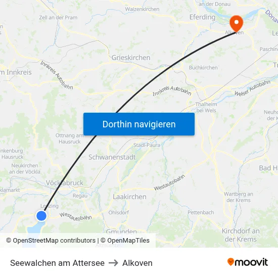 Seewalchen am Attersee to Alkoven map
