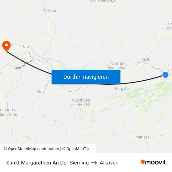 Sankt Margarethen An Der Sierning to Alkoven map