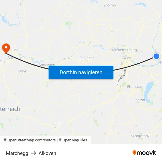 Marchegg to Alkoven map