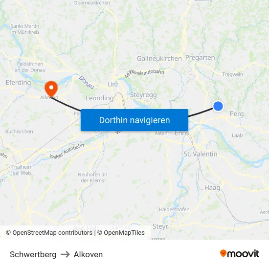 Schwertberg to Alkoven map