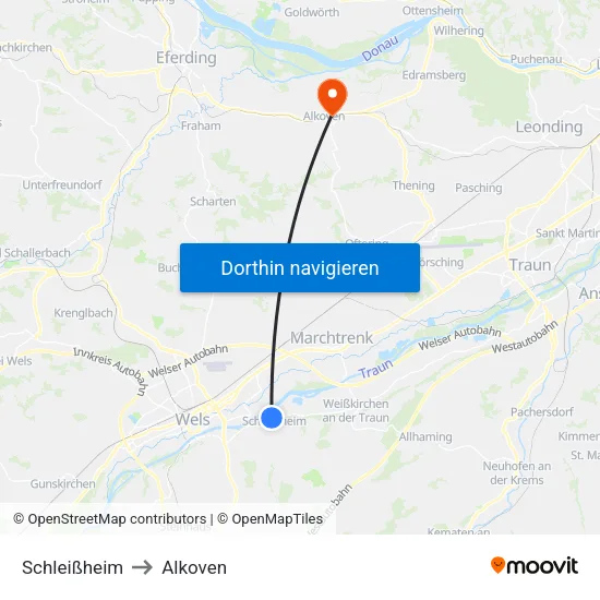 Schleißheim to Alkoven map