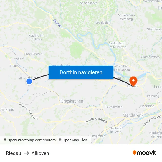 Riedau to Alkoven map