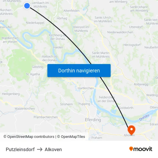 Putzleinsdorf to Alkoven map