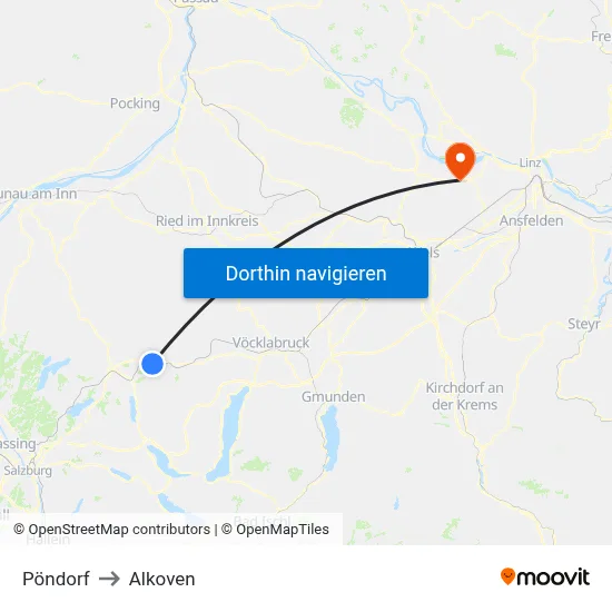 Pöndorf to Alkoven map
