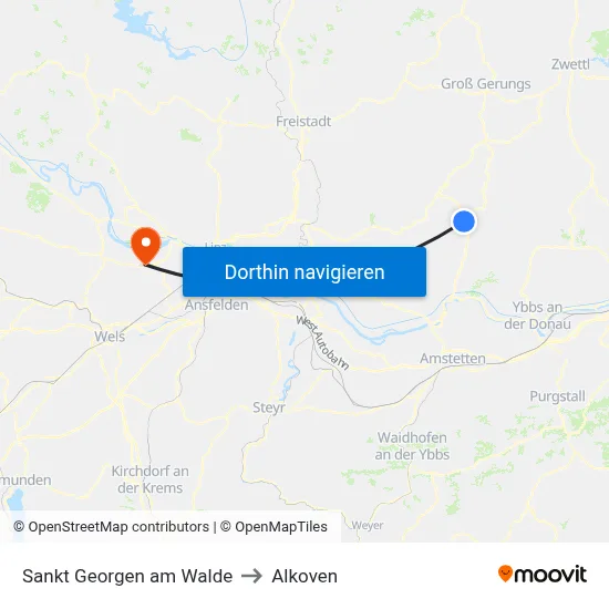 Sankt Georgen am Walde to Alkoven map