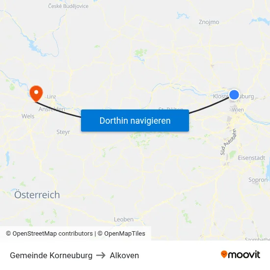 Gemeinde Korneuburg to Alkoven map