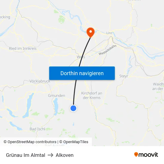 Grünau Im Almtal to Alkoven map
