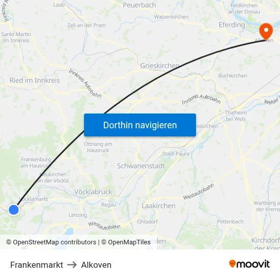Frankenmarkt to Alkoven map