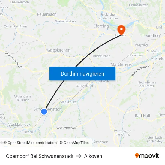 Oberndorf Bei Schwanenstadt to Alkoven map