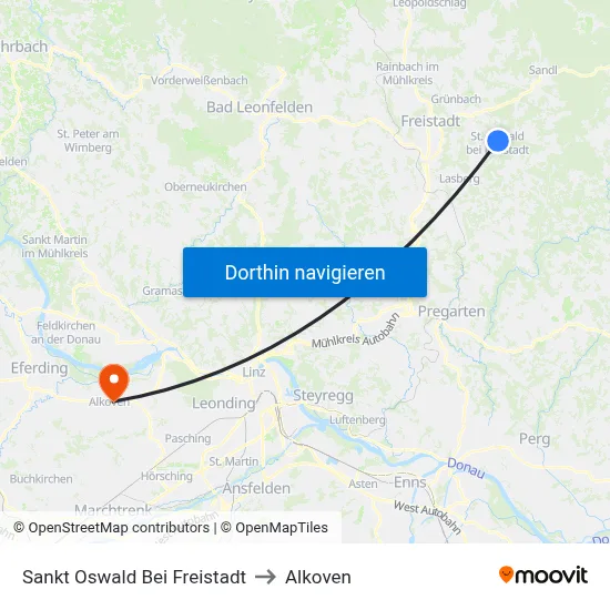 Sankt Oswald Bei Freistadt to Alkoven map