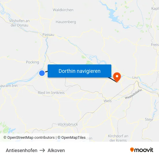 Antiesenhofen to Alkoven map