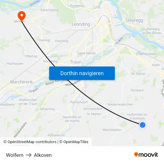 Wolfern to Alkoven map