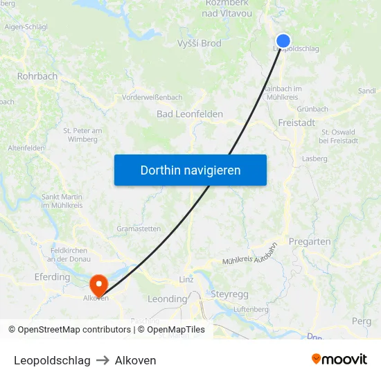 Leopoldschlag to Alkoven map
