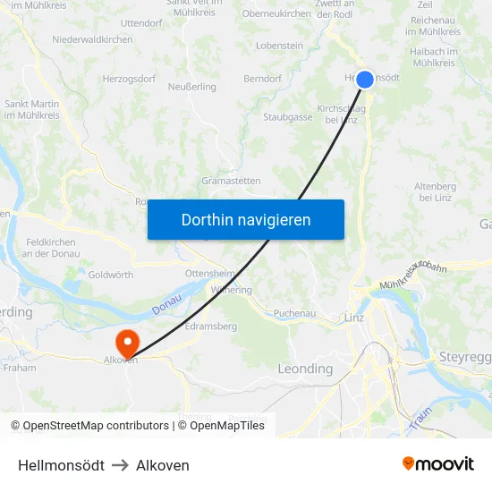 Hellmonsödt to Alkoven map