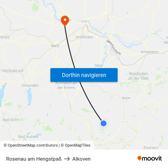 Rosenau am Hengstpaß to Alkoven map