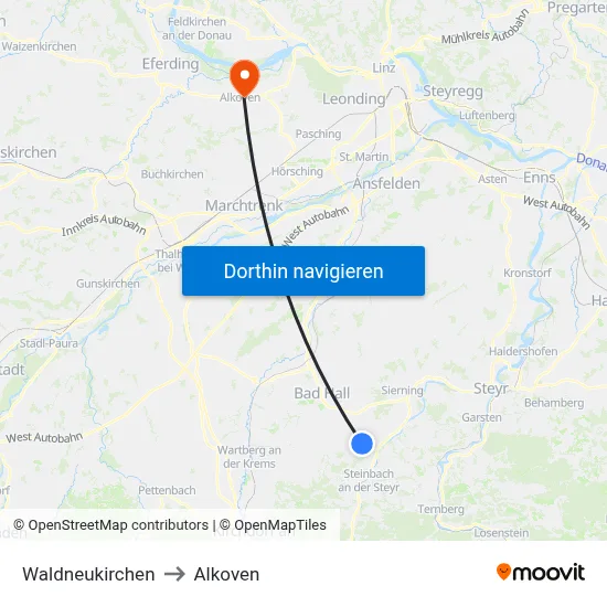 Waldneukirchen to Alkoven map