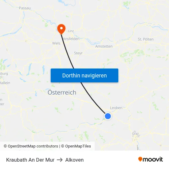 Kraubath An Der Mur to Alkoven map